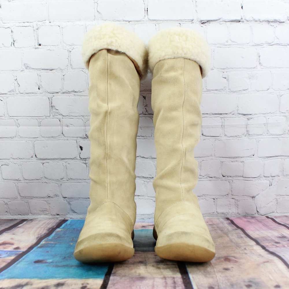 Women's Adelaide Tan Suede Faux Fur Pull On Tall Winter Boots Size 5.5 M - Picture 4 of 12